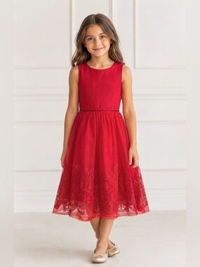 Lilt Girls Red Glitter Tulle Holiday Party Dress Size 7/8